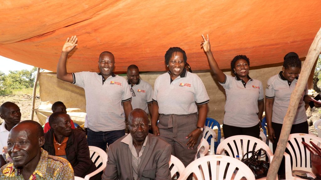 Ms. Grace Sennoga far right, together with other members of Program staff excited during the launch of the class room block.
