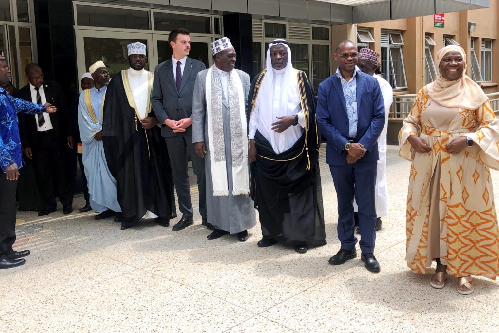 Part of the Welcoming Party (Right to Left): Hon. Hajjat Minsa Kabanda, Prof. Abasi Kiyimba (rear), Prof. Umar Kakumba, Sheikh Abdallah Semambo, Sheikh Muhammad Shaban Galabuzi, Deputy Turkish Ambassador, Muslim Official, Dr. Sowed Juma Mayanja, MUMSA Official, Prof. Juma Kasozi and Dr. Muhammad Kiggundu Musoke.