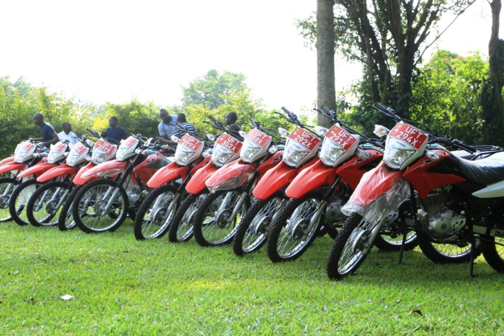Some of the items donated after the DINU training for technical and extension workers included motorcycles. 