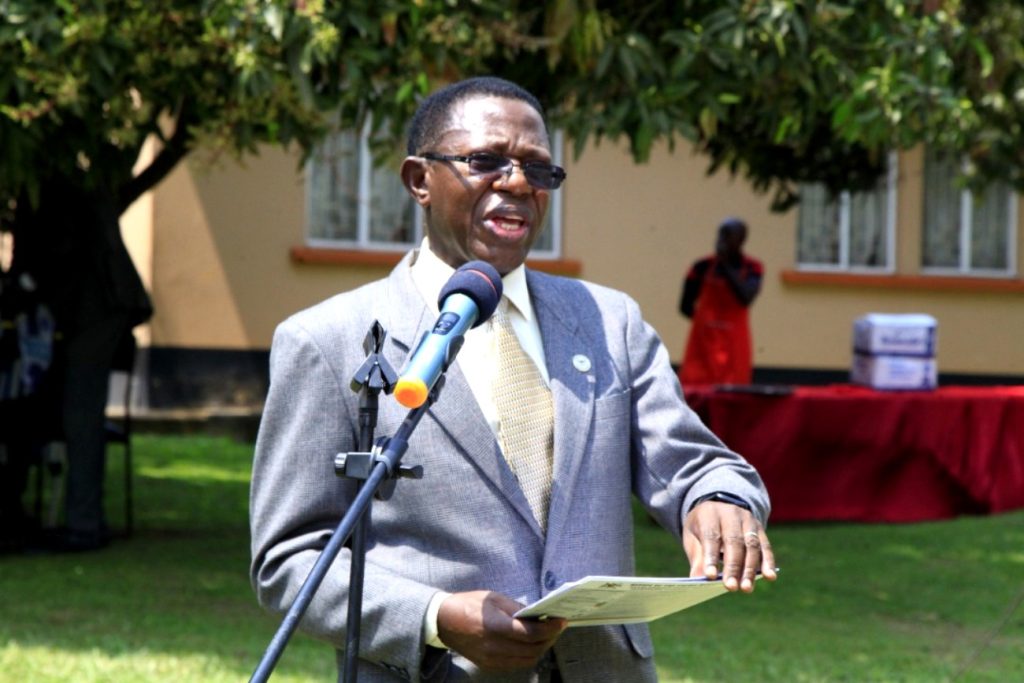 The Academic Registrar, Makerere Univeristy, Prof. Buyinza Mukadasi makes his remarks at the event.