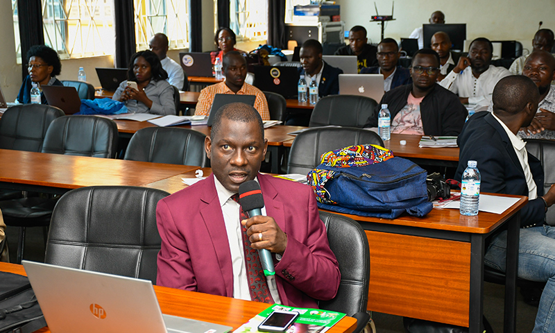 The Deputy Director DRGT and the Workshop Moderator, Prof. Julius Kikooma contributes to the discussion. 