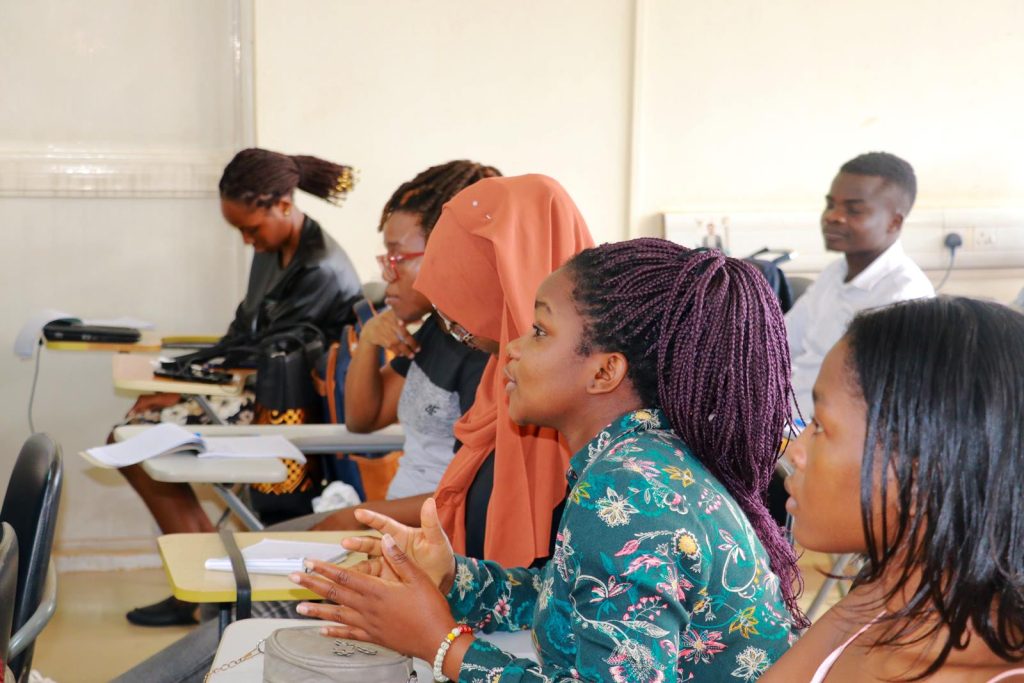 Carol Esther Nabbanja making a submission during her class interaction with the Dean, Prof. Rhoda Wanyenze in August ‎2022.