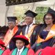 Masters Graduands from CEES stand to receive their awards on Day 2 of the 73rd Graduation Ceremony of Makerere University. 14th February 2023, Freedom Square, Makerere University, Kampala Uganda, East Africa.