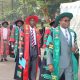 The Principal CEES, Prof. Anthony Muwagga Mugagga (2nd R) and Deputy Principal CEES, Prof. Ronald Bisaso in the Procession to the Freedom Square on Day 2 of the 73rd Graduation Ceremony on 14th February 2023, Makerere University.