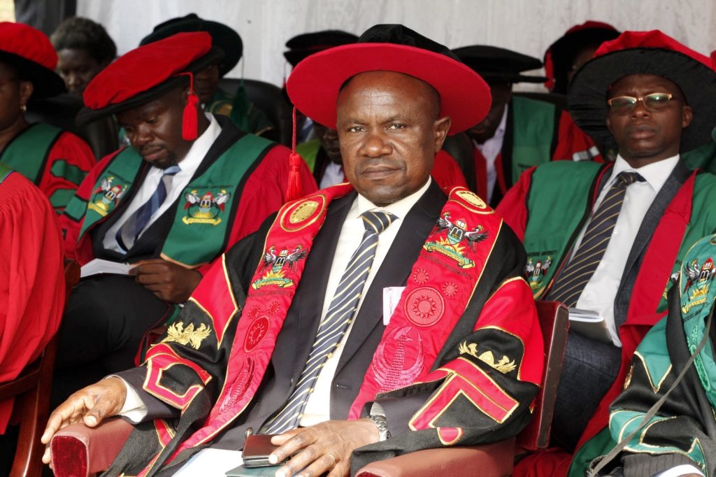 The Principal CoBAMS, Prof. Eria Hisali listens to proceedings on Day 3 of the 73rd Graduation Ceremony.