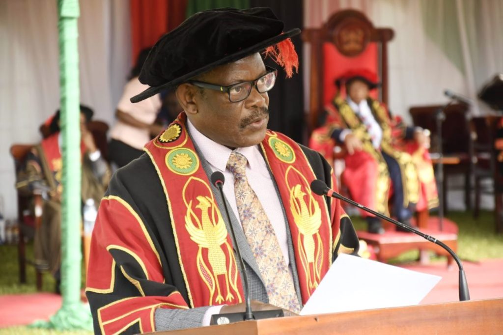 The Vice Chancellor, Prof. Barnabas Nawangwe delivers his address during the Third Session of the 73rd Graduation Ceremony of Makerere University on 15th February 2023.