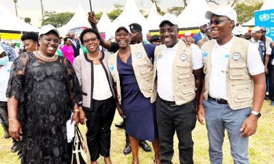 The METS delegation led by Evelyn Akello (C) shares a light moment with the Minister of Health Hon. Dr. Jane Ruth Aceng (2nd L) and RDC Mubende, Rosemary Byabasaija (L) after Uganda was declared Ebola free on 11th January 2023. Photo: METS.