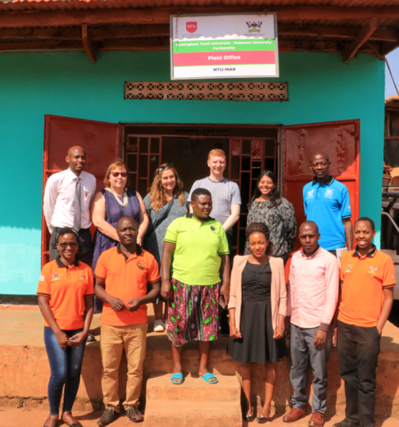 The NTU-Mak delegation posing with some of the community health workers at the field office in Nakawuka, Wakiso district.