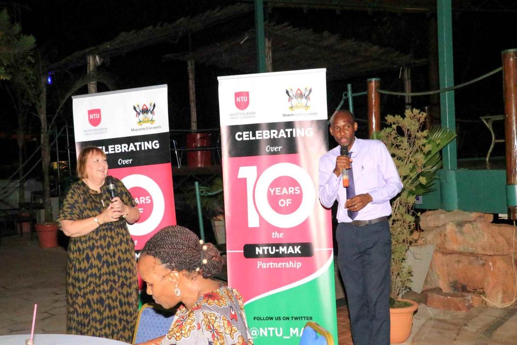 The NTU-Mak partnership leads Prof. Linda Gibson and Dr. David Musoke sharing the history and achievements of the collaboration at the dinner.