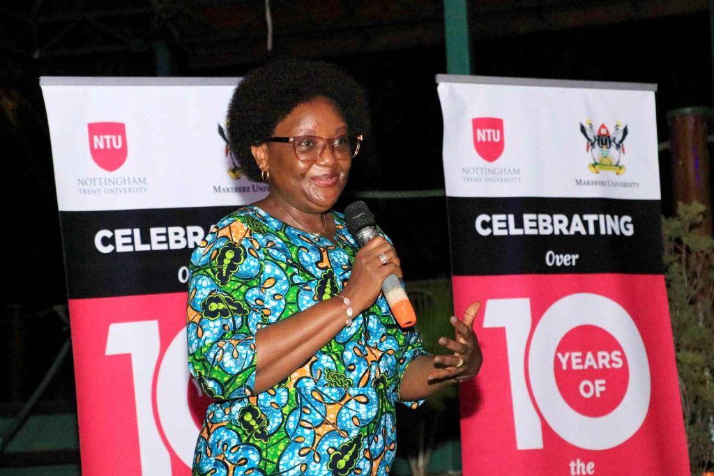 Prof. Rhoda Wanyenze, Dean MakSPH, giving her remarks at the dinner.