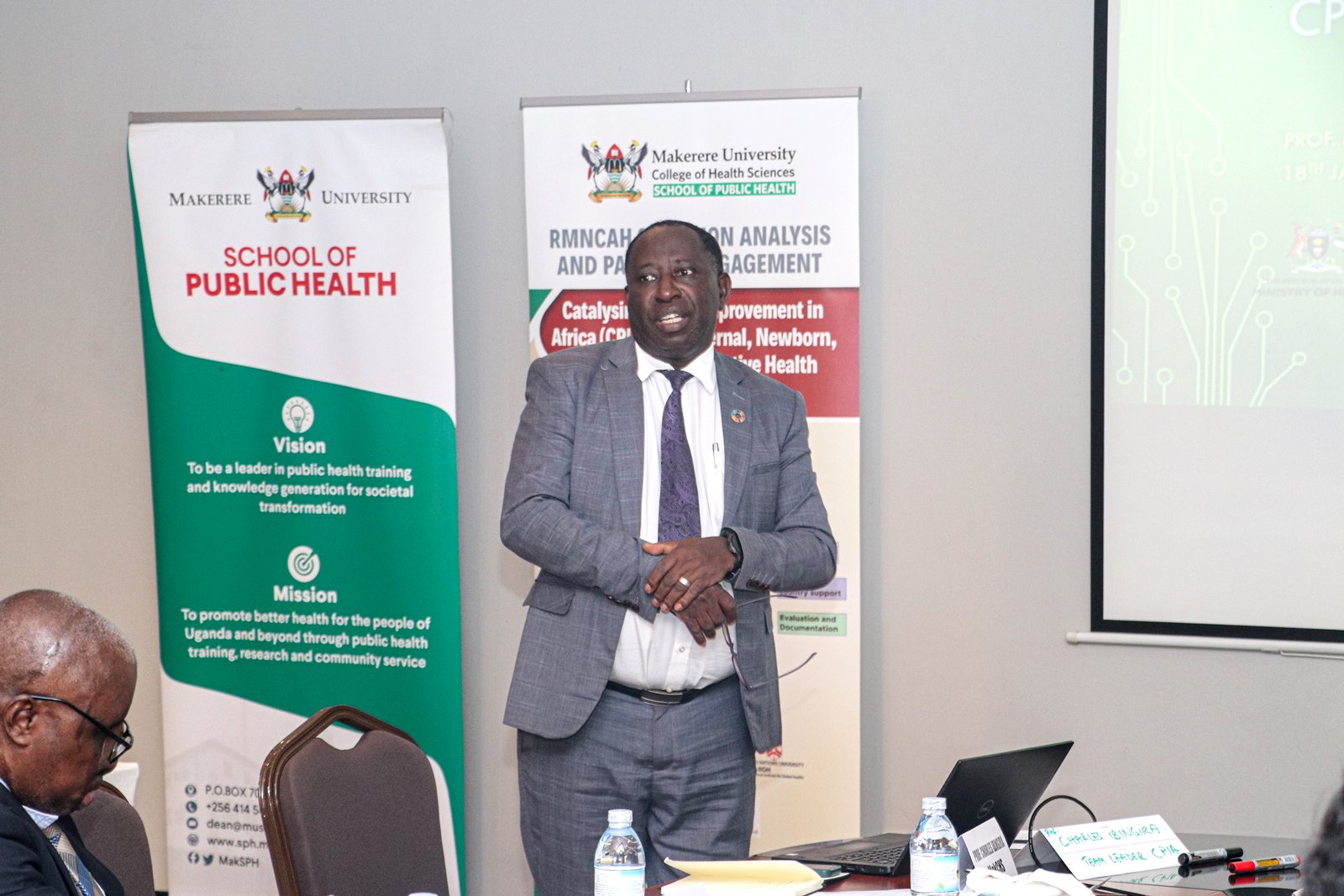 Prof. Charles Ibingira, the team lead on the project addresses RMNCAH partners during the engagement on 18th January 2023 in Kampala, Uganda.