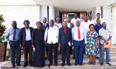 Front Row: The Director DRGT-Prof. Edward Bbaale (4th R), Deputy Principal CHUSS-Assoc. Prof. Eric Awich Ochen (3rd R), Deputy Director DRGT-Assoc. Prof. Julius Kikooma (4th L) with the Leadership and Staff from CHUSS and DRGT after the benchmarking visit on 7th March 2023.