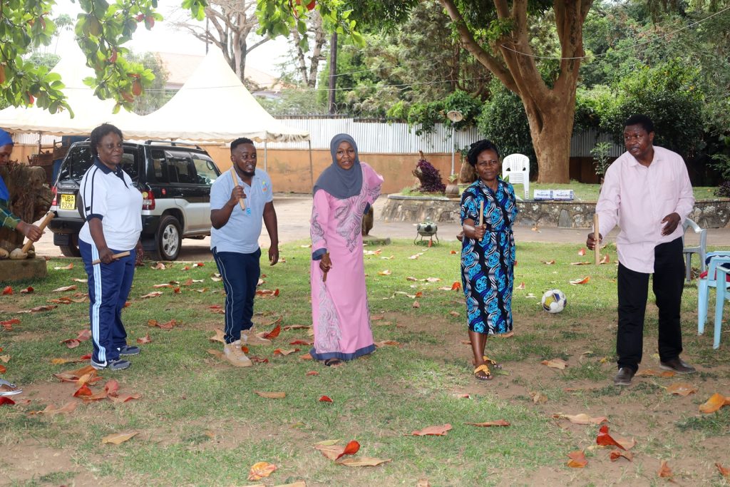 A section of the school staff take part in one of the team building activities.