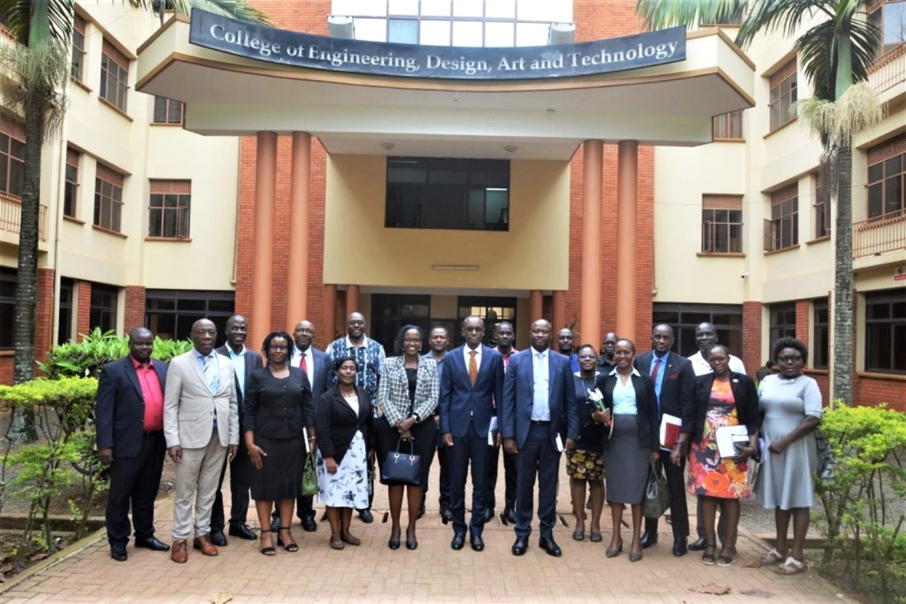 Members of the Makerere University Council led by the Chairperson Mrs. Lorna Magara (5th Left) during their visit to the College of Engineering, Design, Art and Technology (CEDAT), on 1st March 2023.