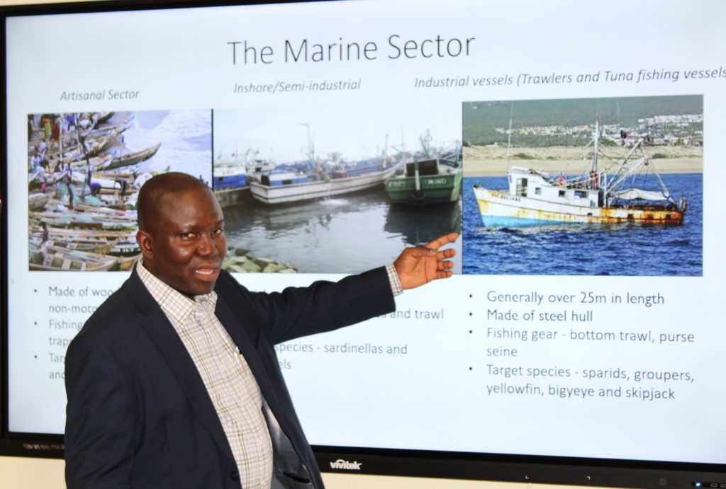 Prof. Wisdom teaching on the marine sector in Ghana.