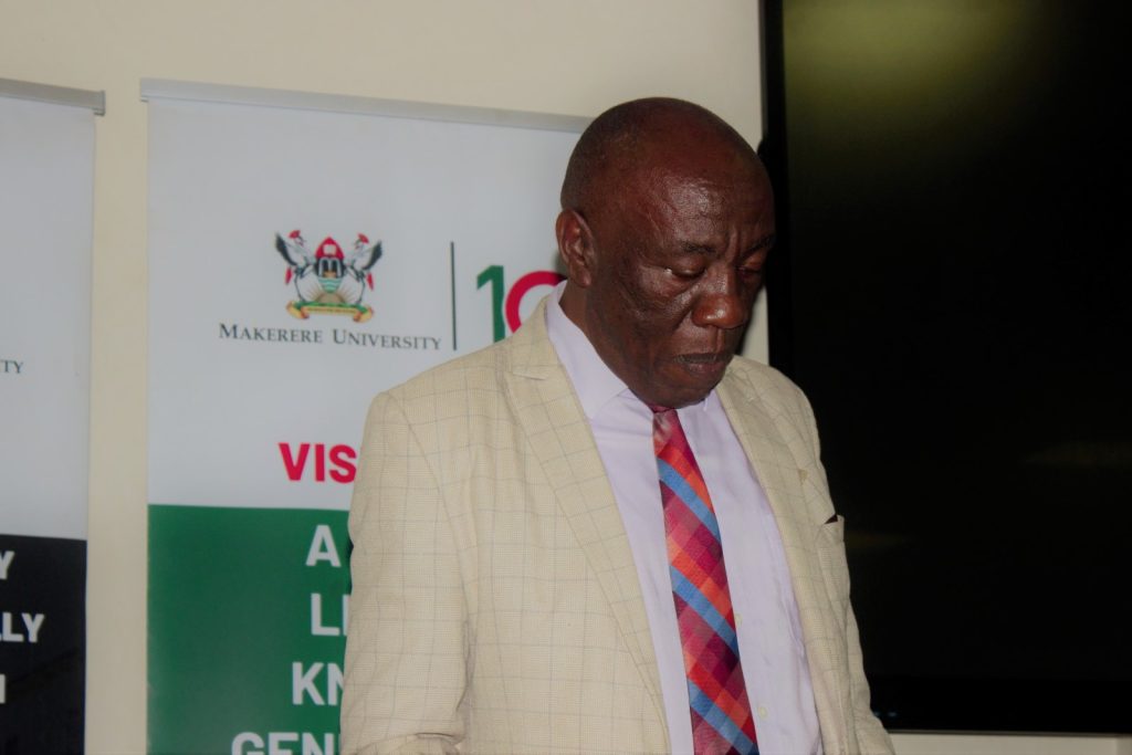 Prof. Henry Alinaitwe, the DVC F&A addressing the gathering during the launch.