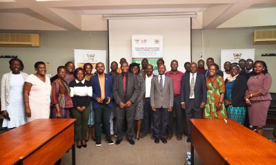 The PI-Dr. Walimbwa Michael (Centre red tie) and Mak-RIF's Dr. Walakira Eddy (Centre stripped tie) with participants at the training workshop on innovative assessments on 15th March 2023, Telepresence Centre, Senate Building, Makerere University.