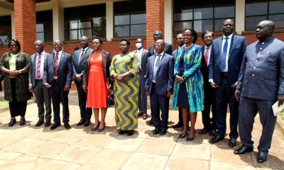 The Vice President-H.E. Jessica Alupo (6th L), flanked by Hon. J.C. Muyingo (7th L) and Hon. Peace Mutuuzo (5th L) with the Chairperson Council-Mrs. Lorna Magara (3rd R), Vice Chairperson Council-Rt. Hon. Daniel Kidega (4th L), Prof. Barnabas Nawangwe (3rd L), ED KCCA-Ms. Dorothy Kisaka (L), Vice Chancellors and other officials pose for a group photo during the Symposium on National Transformation held on 30th March 2023 at the School of Food Technology, Nutrition and Bioengineering, Makerere University.