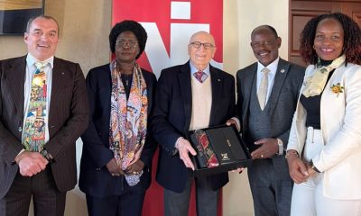 Left to Right: Prof. Giorgio Andrian of the University of Padova and VIU, Ambassador Elizabeth Paula Napeyok, VIU President Umberto Vattani, the Vice Chancellor Prof. Barnabas Nawangwe and Mrs. Susan Nawangwe during the discussions on 8th March 2023 in Venice, Italy.