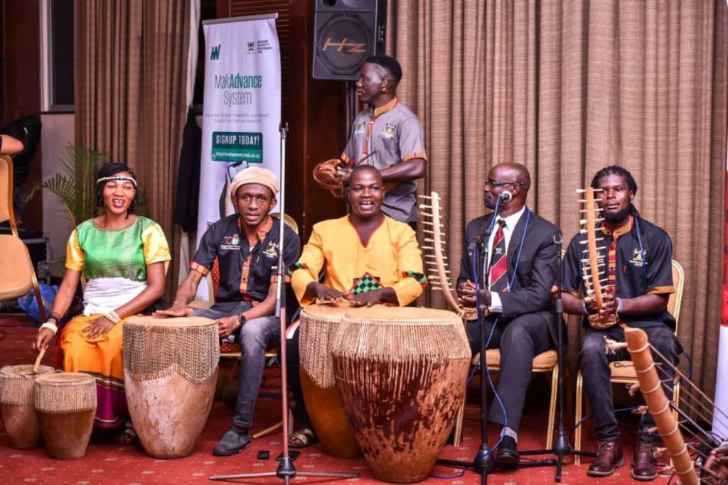 The vocals and melodies by Dr. Milton Wabyona (2nd R) and his ensemble ushered guests into the hall and kept them entertained.