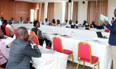 Deputy Director, DGRT-Assoc. Prof. Julius Kikooma (standing) facilitating the CHUSS Graduate Supervisors induction workshop at Essella Hotel on 18th April 2023.