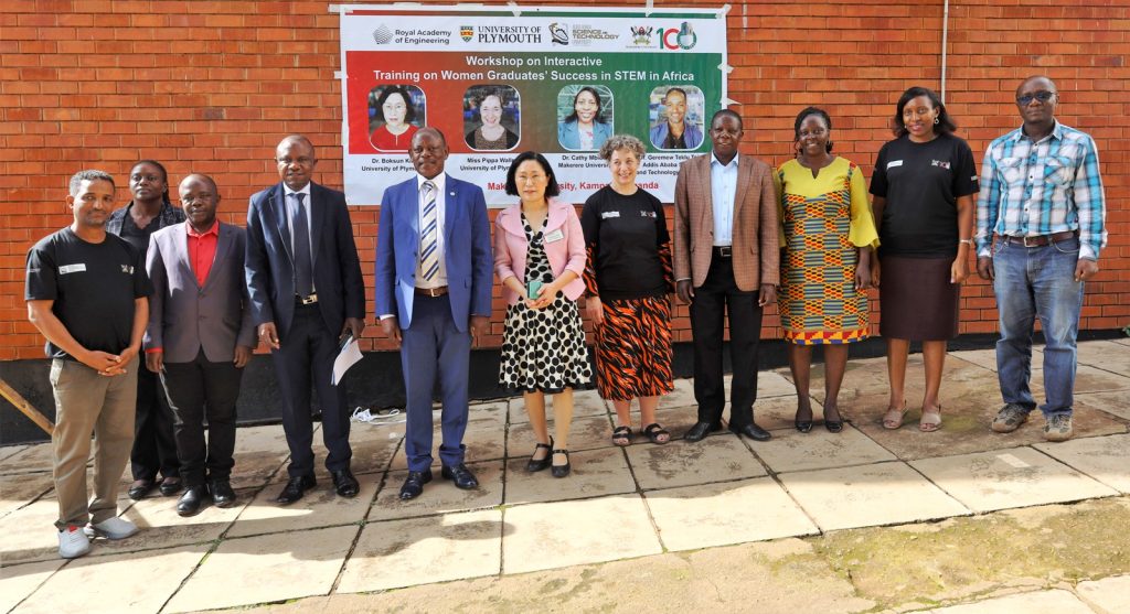 Prof. Barnabas Nawangwe (5th L) and Prof. Eria Hisali (4th L) with the Project Team and officials at the launch.