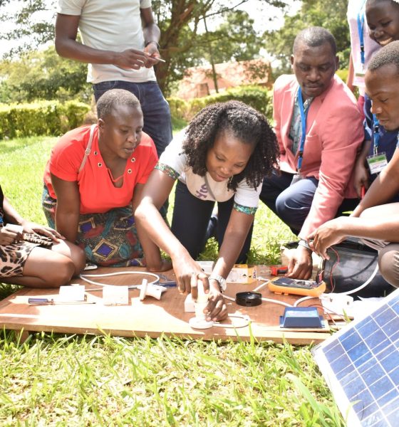 Female and Male participants engaged in a practical session during the 8th Training Workshop in Solar Photovoltaic Installation and Maintenance, Biogas Production and Solar Thermal Systems held in May 2022 at the Department of Physics, Makerere University, Kampala Uganda.