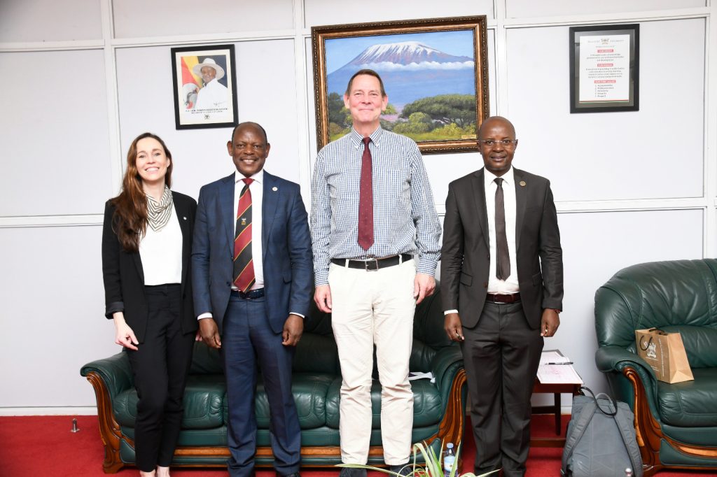 Prof. Barnabas Nawangwe (2nd Left) poses for a group photo with the IGE Global Hub Leaders and Prof. Edward Bbaale (Right).