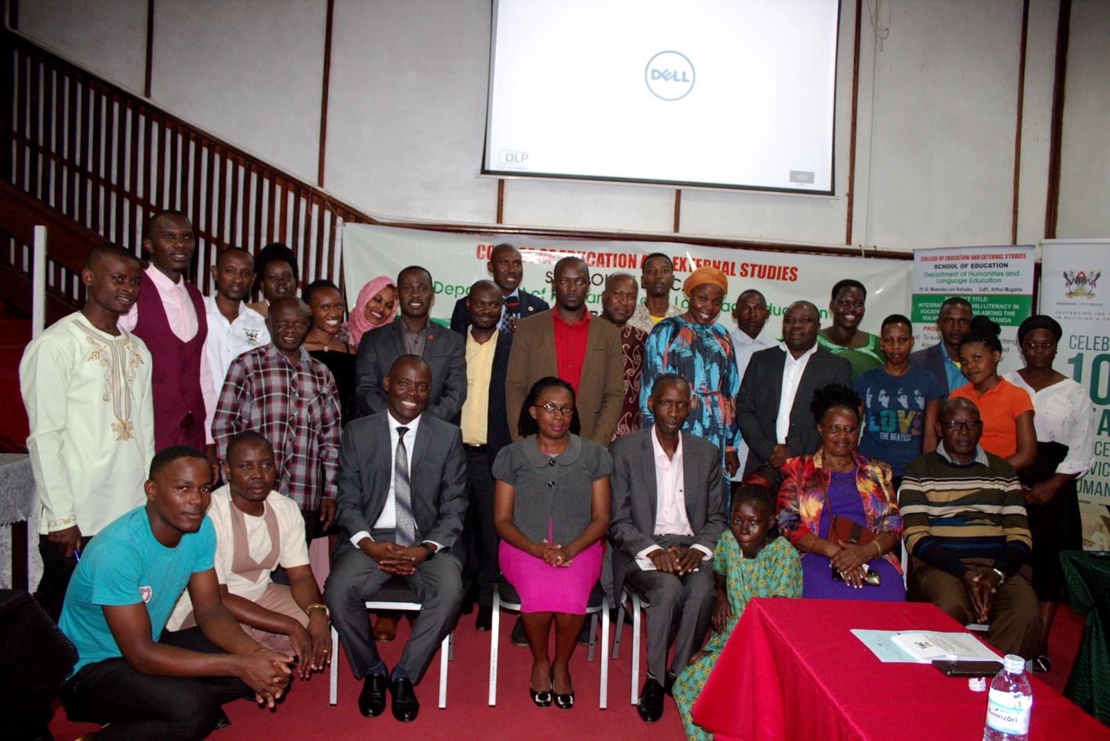 Front Row: The Principal CEES-Prof. Anthony Muwagga Mugagga (Centre) and Dean School of Education-Prof. Mathias Mulumba (Right) with other officials and participants at the launch of the Integrating Kiswahili Literacy in Vocational Skilling project on 24th April 2023 in the AVU Conference Room, CEES, Makerere University.