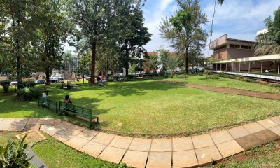 The Dean’s Gardens with Davies Lecture Theatre (Right), College of Health Sciences, Makerere University, Mulago Hill, Kampala Uganda on a bright sunny day. East Africa