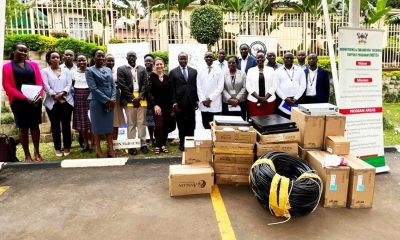 The delegation that attended the handover ceremony of networking equipment for eight (8) of the sixteen (16) Regional Referral Hospitals (RRH) held at the Ministry of Health Headquarters in Nakasero on 3rd April 2023.