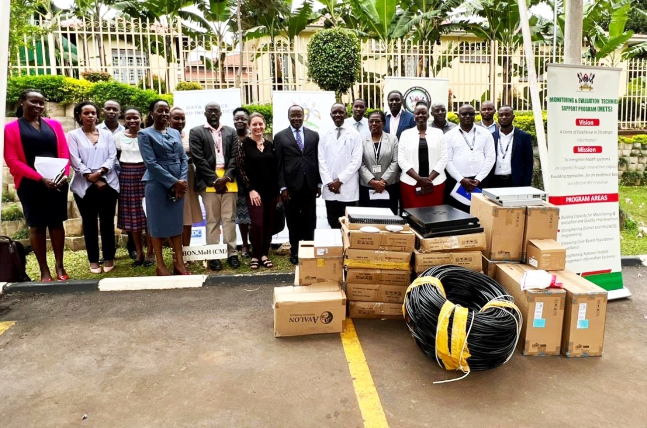 The delegation that attended the handover ceremony of networking equipment for eight (8) of the sixteen (16) Regional Referral Hospitals (RRH) held at the Ministry of Health Headquarters in Nakasero on 3rd April 2023.