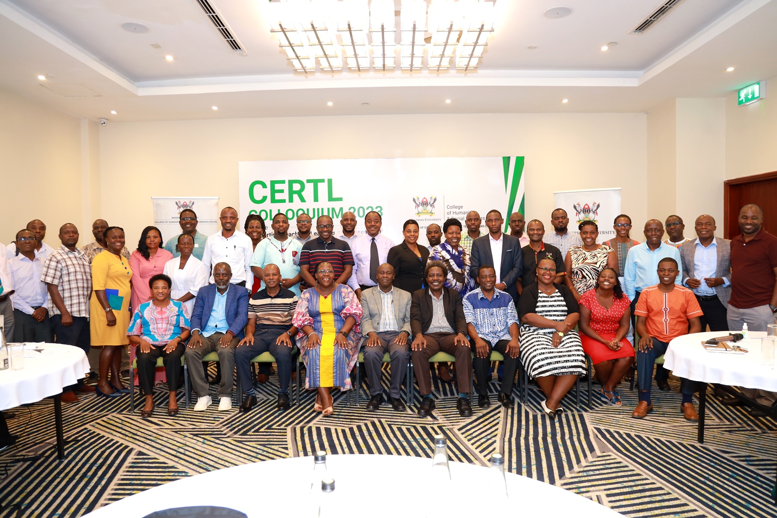 The Principal CHUSS, Assoc. Prof. Josephine Ahikire (Seated 4th Left) with CERTL Leadership and participants at the colloquium held from 18th to 19th May 2023, Hilton Garden Inn, Kampala, Uganda.