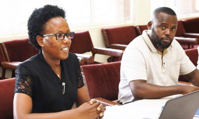 Ms. Susan Mbabazi (Left) and Mr. Eric Tumwesigye (Right) during the Gender Mainstreaming Directorate (GMD)'s consultative meeting with CoCIS Staff on 23rd May 2023 at College Conference Hall, Level 4, Block A, CoCIS, Makerere University, Kampala Uganda.