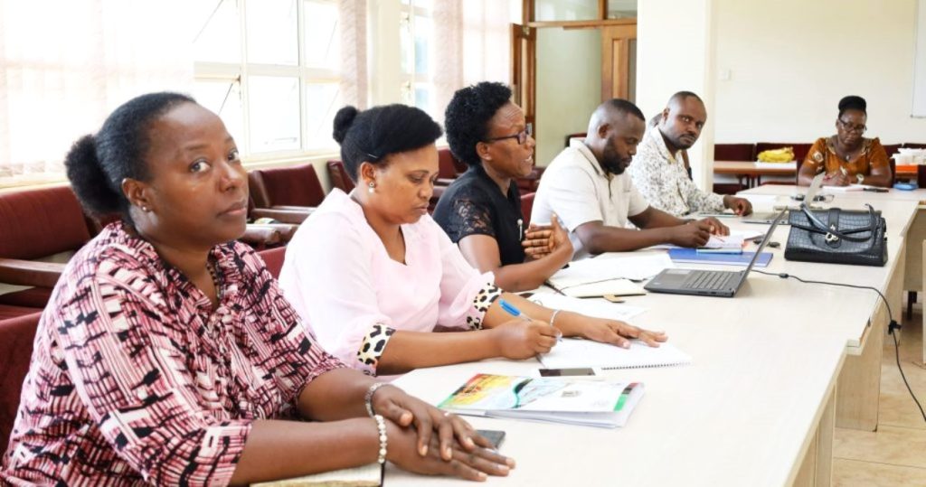 Left to Right: Ms. Nyakalesi Margaret Tumushabe, Ms. Pauline Kyarisiima, Ms. Susan Mbabazi and Mr. Eric Tumwesigye meeting staff of CoCIS, Conference Hall, Block A, CoCIS, Makerere University, Kampala Uganda.