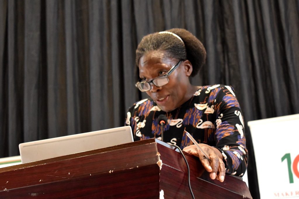 Ms. Hajara Ddembe, the Commissioner, Physical Education and Sports at the Ministry of Education and Sports moderated the meeting, Yusuf Lule Auditorium, Makerere University, Kampala Uganda.