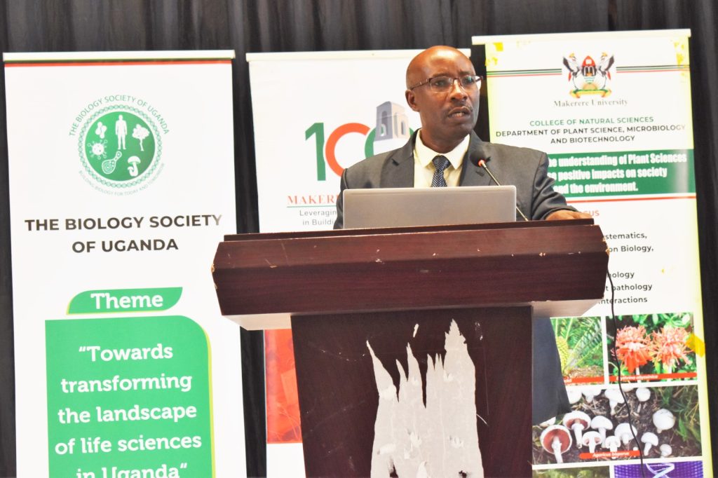 Prof. Arthur K.Tugume, Dean School of Biosciences, Makerere University addressing participants at the BioSU inception meeting, Yusuf Lule Auditorium, Makerere University, Kampala Uganda.