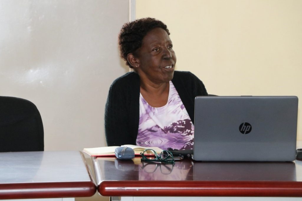 One of the founders of AFRISA, Prof. Ruth Muwazi makes her remarks during the partnership meeting.