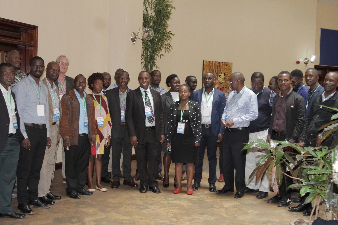 The PI COHESA Uganda, Prof. Clovice Kankya (Centre in tie) with participants at the national strategic workshop convened from 25th to 26th April, 2023 at Imperial Royale Hotel in Kampala.