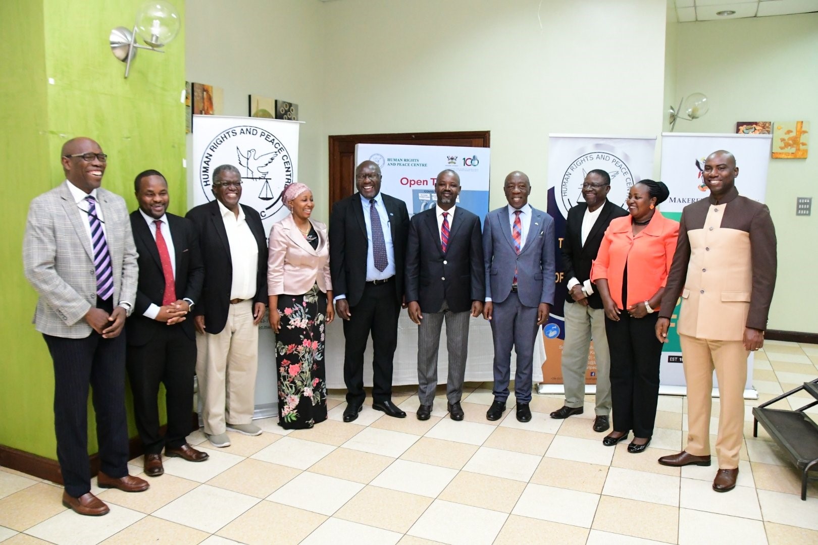 The Deputy Speaker of Parliament-Rt. Hon. Thomas Tayebwa (5th Right) flanked by the DVCFA-Prof. Henry Alinaitwe (4th Right) and Principal SoL-Prof. Ronald Naluwairo (5th Left) and other officials at the launch of the HURIPEC Report on 26th April 2023, Kampala Uganda. Photo Twitter: @Thomas_Tayebwa