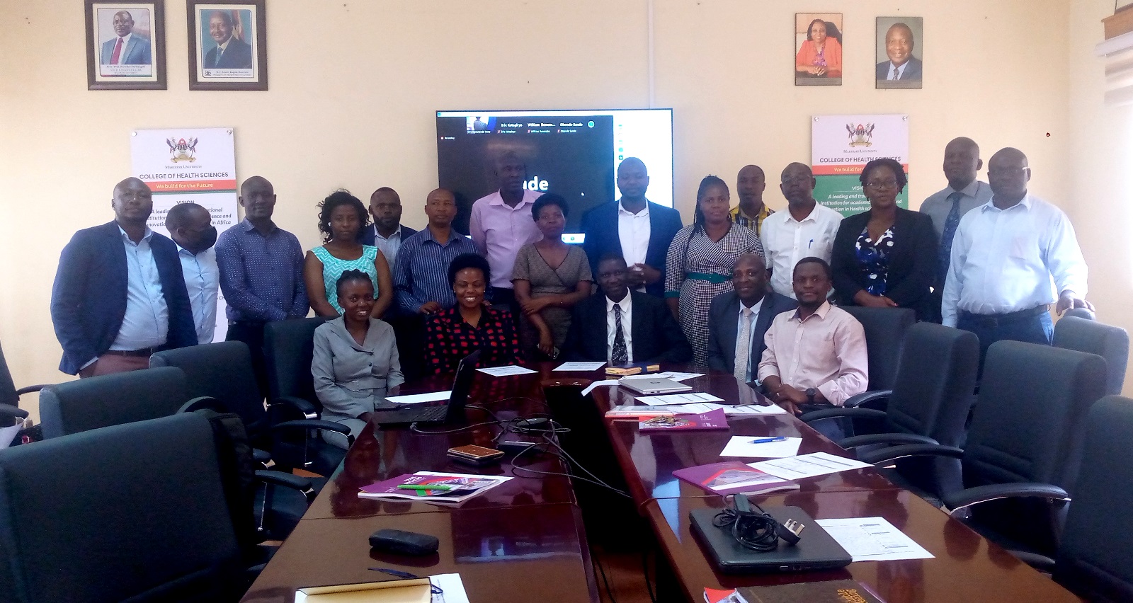 The Lead facilitators: Director, Quality Assurance-Dr. Cyprian Misinde (Seated Centre), Dean, School of Health Sciences-Dr. Pakoyo F. Kamba (Seated 2nd Right), Irene Namatende (Standing 6th Right) together with the Members of the Quality Assurance and Gender Committee, plus other members of staff at the College of Health Sciences, Makerere University on 19th June 2023. Mulago Hill, Kampala Uganda.