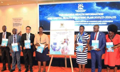 Dr. Diana Atwine (Centre) is joined by stakeholders during the launch of the Health Information and Digital Health Strategic Plan on 8th May 2023. Photo: METS. Speke Resort Munyonyo, Kampala Uganda.