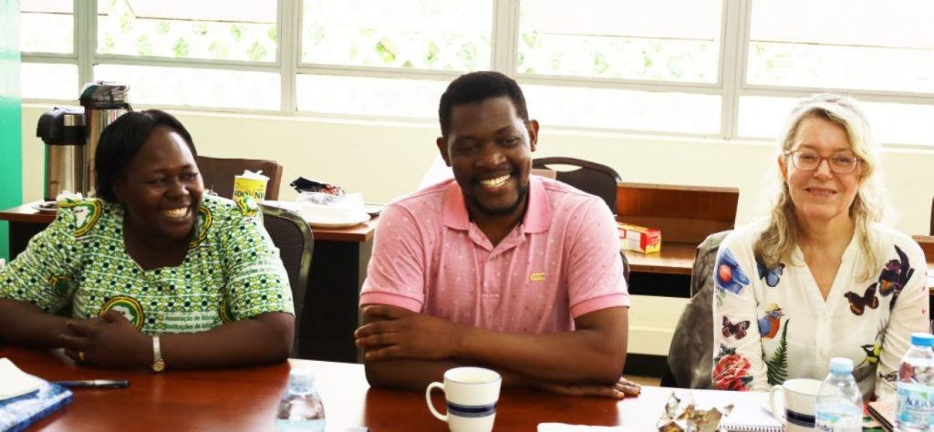 Aloysius Mwanje Ssenono (Middle) shared his experience during the meeting. EASLIS, CoCIS, Makerere University, Kampala Uganda.