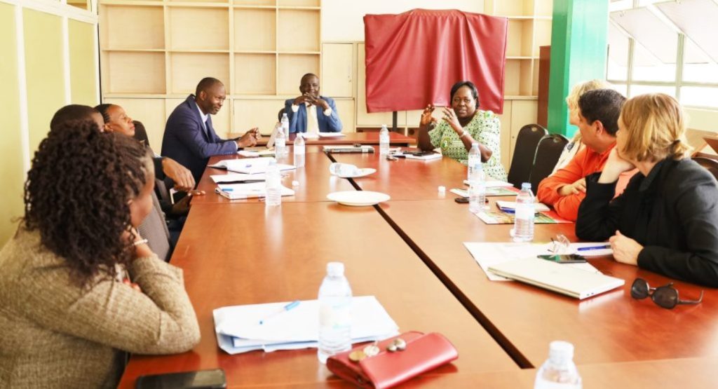 Prof. Constant Obura and the school team meeting the visiting team in the Graduate boardroom. EASLIS, CoCIS, Makerere University, Kampala Uganda.