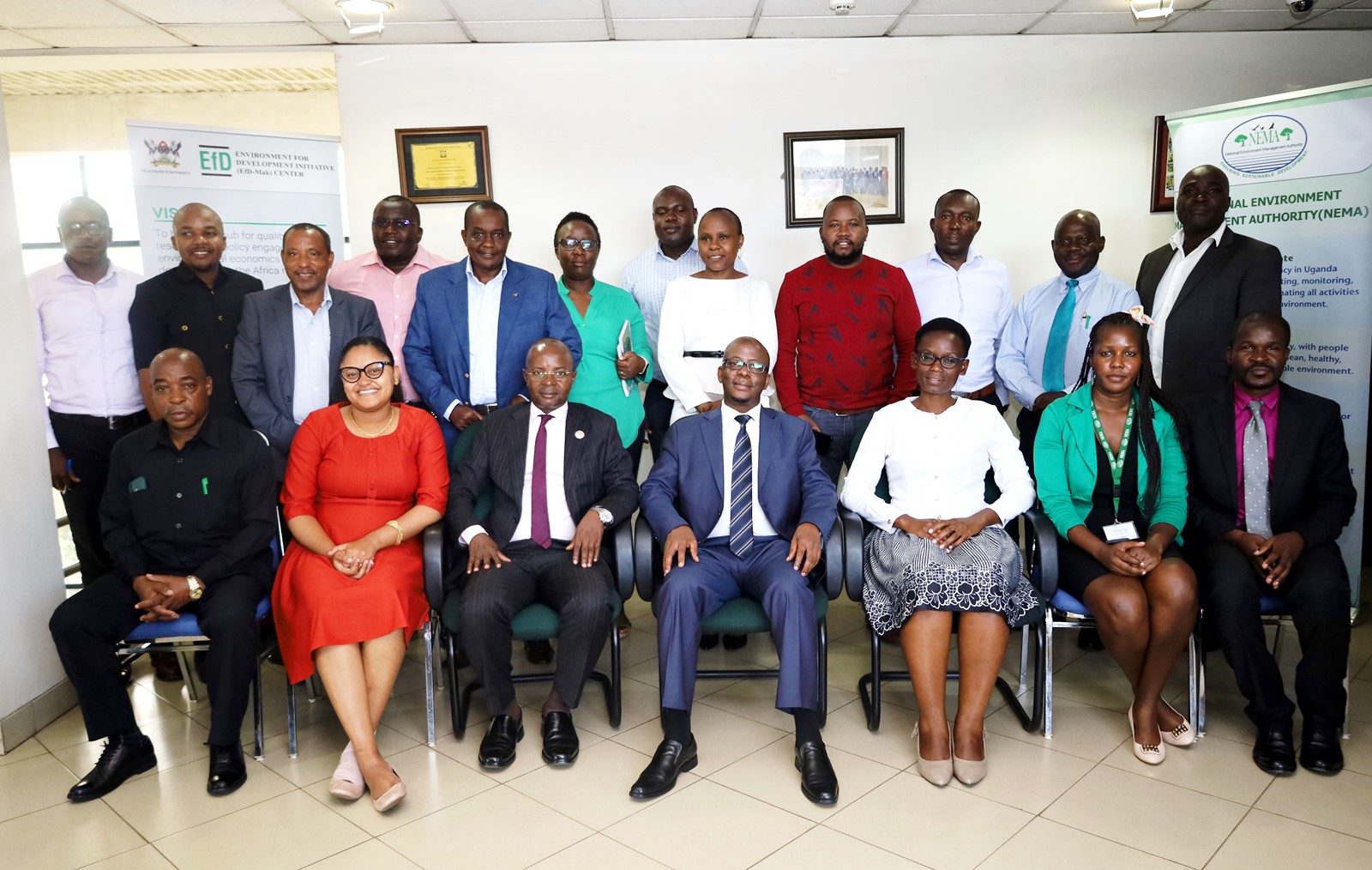 Participants pose for a group photo after the meeting on 7th June 2023 at the NEMA Head Office in Kampala. Makerere University, Kampala Uganda.