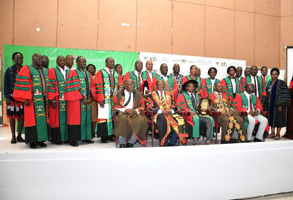 Staff from CAES join the Vice Chancellor, Prof. Barnabas Nawangwe, the Deputy Vice Chancellors, Chairperson PILOC and other officials for a group photo with Prof. John H. Muyonga after his Professorial Inaugural Lecture. Yusuf Lule Central Teaching Facility Auditorium, Makerere University, Kampala Uganda.