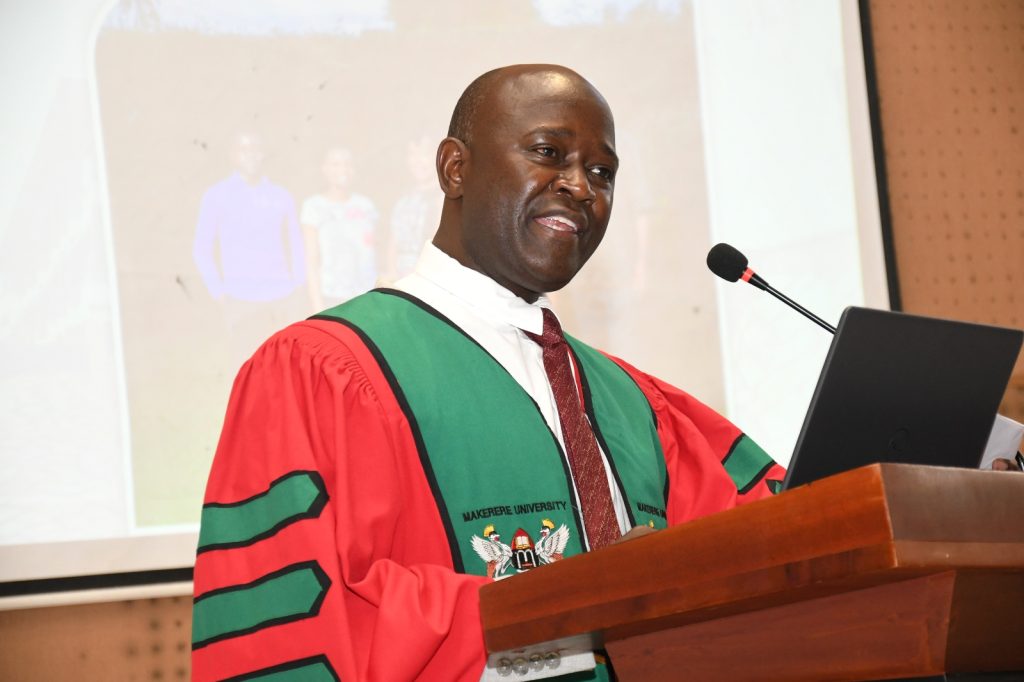 The Ag. Principal CAES-Prof. Yazidhi Bamutaze gave a moving introduction of Prof. John H. Muyonga. Yusuf Lule Central Teaching Facility Auditorium, Makerere University, Kampala Uganda.