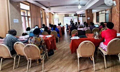 Participants listen to Prof. Maggie Kigozi deliver her keynote address at the HERS-EA Sixth Academy on 3rd July 2023. Photo: Twitter/@HadjahBadr. Grand Global Hotel, Makerere Kikoni, Kampala Uganda. East Africa.