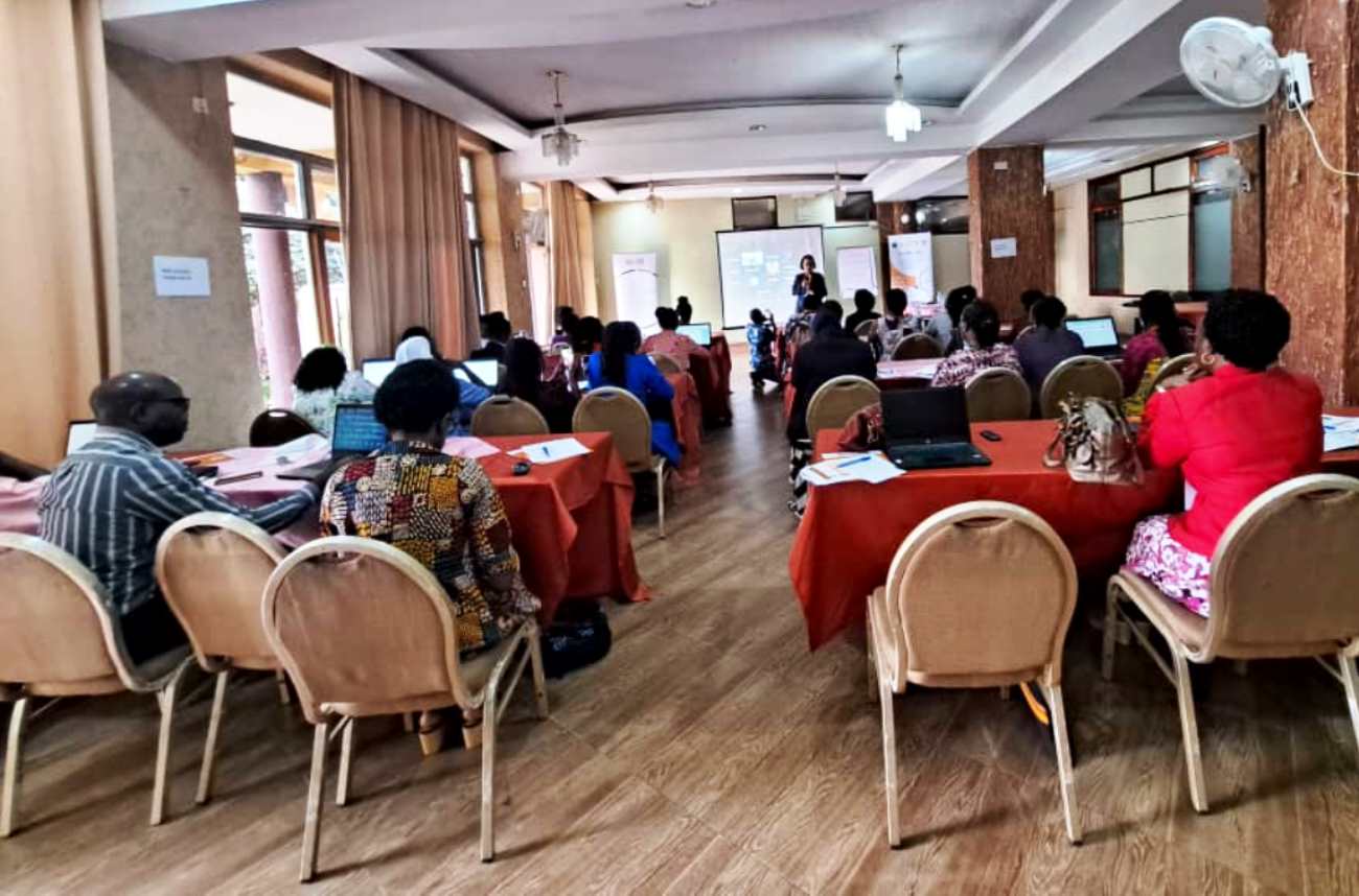 Participants listen to Prof. Maggie Kigozi deliver her keynote address at the HERS-EA Sixth Academy on 3rd July 2023. Photo: Twitter/@HadjahBadr. Grand Global Hotel, Makerere Kikoni, Kampala Uganda. East Africa.