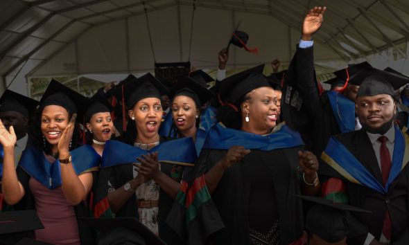 Mak CoBAMS Graduands jubilate on the third session of the 72nd Graduation held on 25th May 2022.